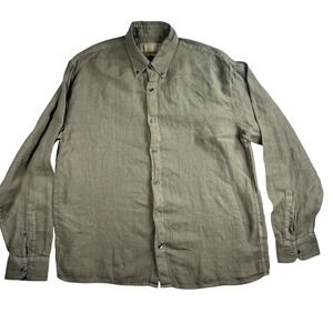 Abercrombie & Fitch 100% Linen Button Down Shirt Olive Green Sz L Earthy Grunge